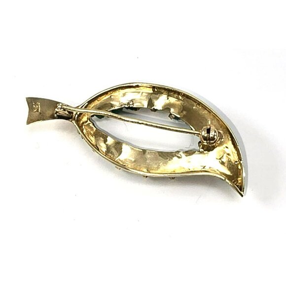 Raw Emerald Brooch Pin 18k Yellow Gold Leaf Shape Vintage Artisan STUNNING LI613 - Picture 4 of 15